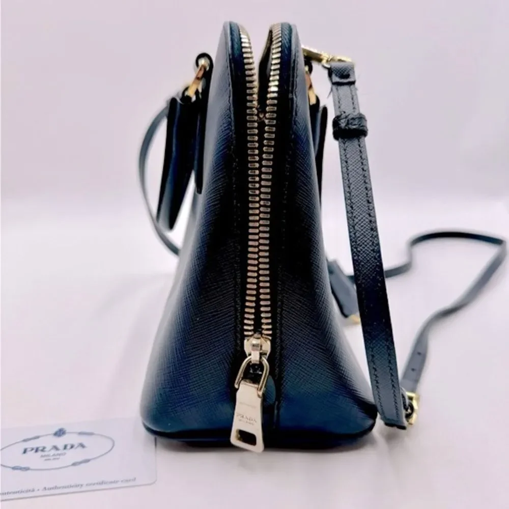 Auth Prada Small Baltic Blue Saffiano Lux Leather 2way Top Handle Promenade Bag